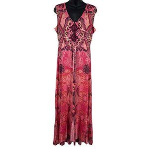 Style Co Dress Women Size Large L Maxi Pink V-Neck Maldives Ehnic Sunsets New